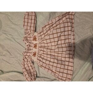 Cecil and Lou Girls Brown Check Smocked Turkey Thanksgiving Dress 2T